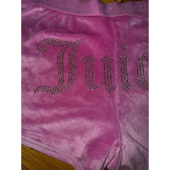 JUICY COUTURE Pink Velour Sleep Booty Shorts With Rhinestone Logo Large Y2K Cute - Picture 4 of 8